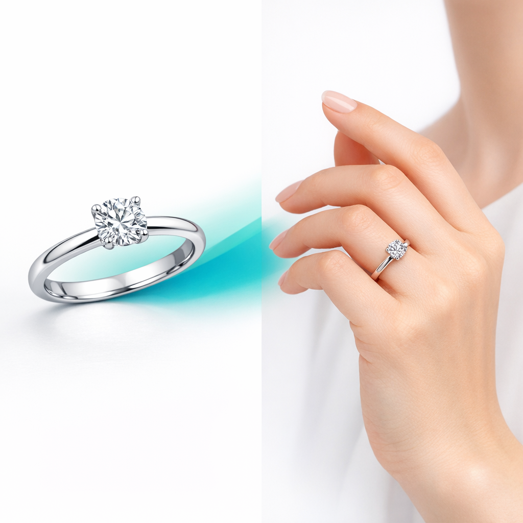 GemStudio — diamond ring transitioning to a hand wearing it